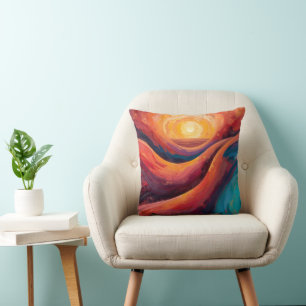 Radiant Horizon – Vibrant Abstract Sunset Painting Cushion