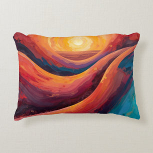 Radiant Horizon – Vibrant Abstract Sunset Painting Decorative Cushion