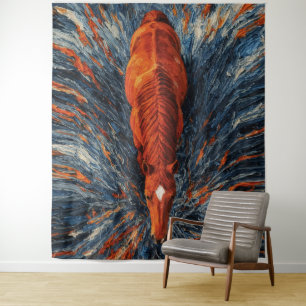Radiant Horse Top View Vibrant Impasto Abstract Tapestry