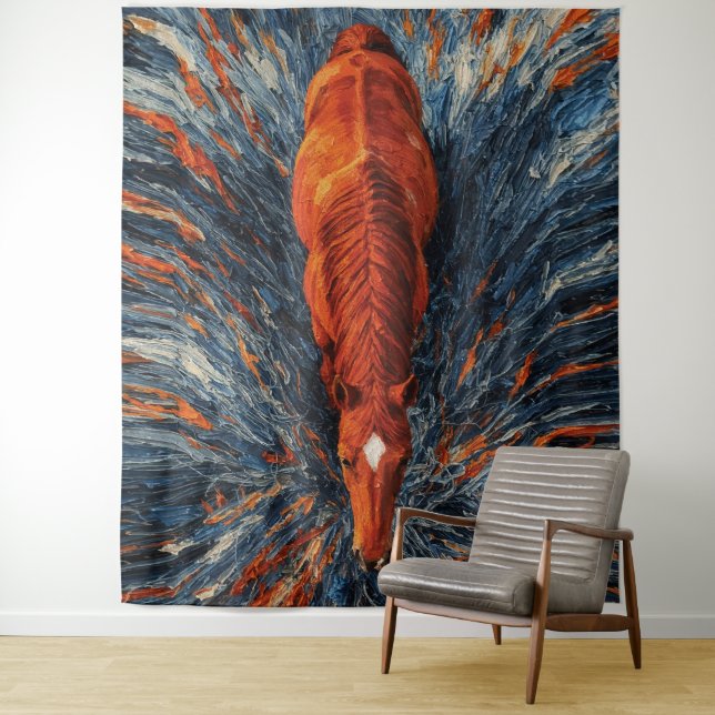 Radiant Horse Top View Vibrant Impasto Abstract Tapestry (In Situ)
