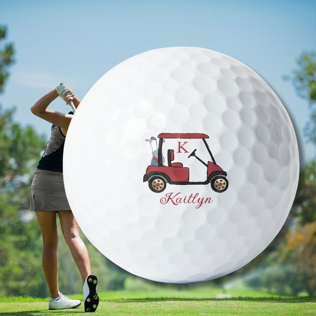 Radiant in Red Custom Cart Name Monogram Golf Balls (Creator Uploaded)