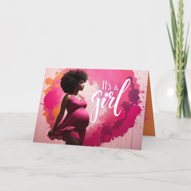 Radiant Joy: Vibrant It's a Girl Ethnic Pregnancy  Card (Front)