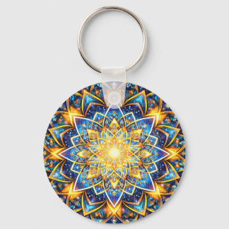 Radiant Kaleidoscope Mandala - Color Harmony gold Key Ring