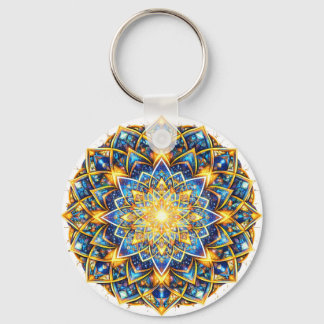 Radiant Kaleidoscope Mandala - Color Harmony gold Key Ring