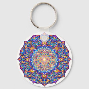 Radiant Kaleidoscope Mandala - Color Harmony Key Ring