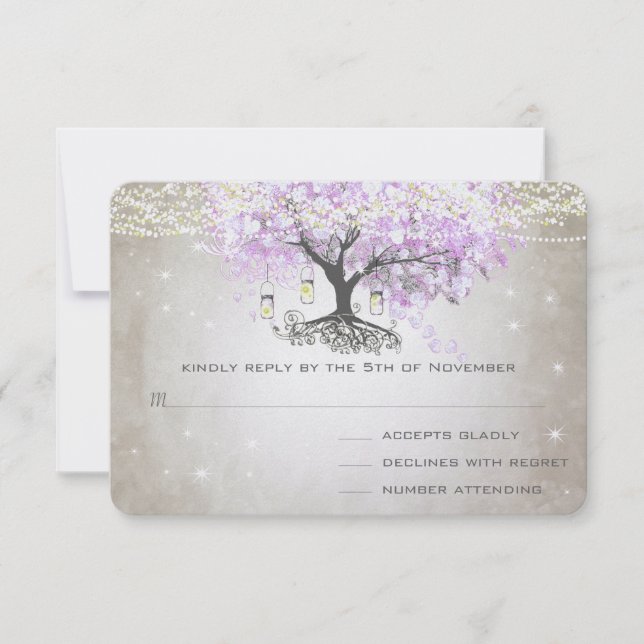 Radiant Lavender Heart Leaf Wedding RSVP (Front)