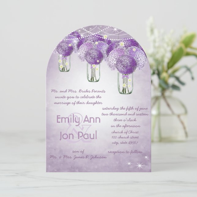 Radiant Lavender Purple Mason Jar Wedding Invitation (Standing Front)