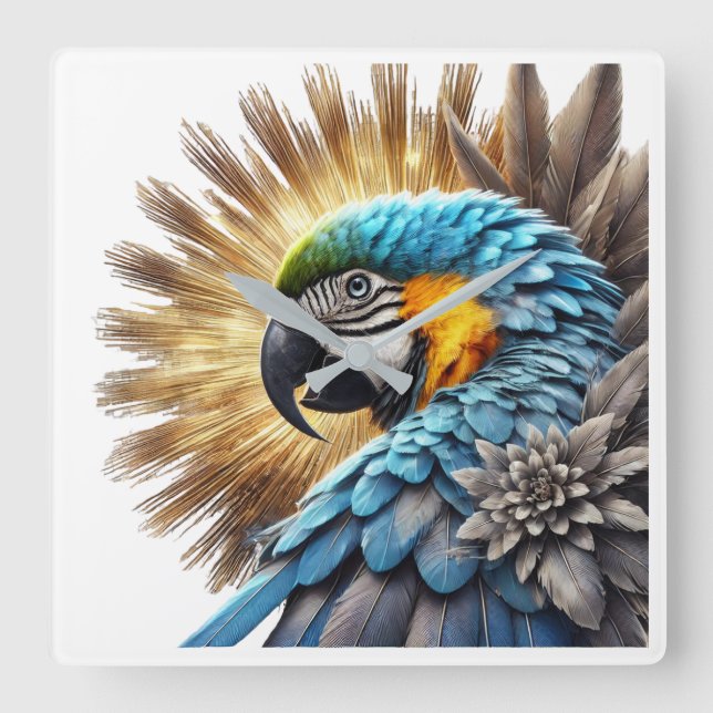 Radiant Macaw Majesty  Square Wall Clock (Front)