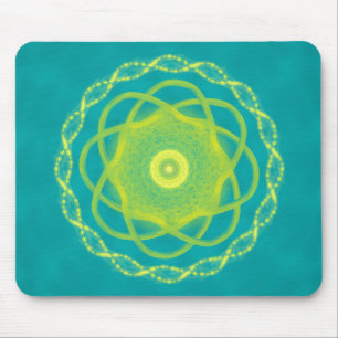 Radiant Mandala - Teal and Yellow Geometric Design Mouse Mat