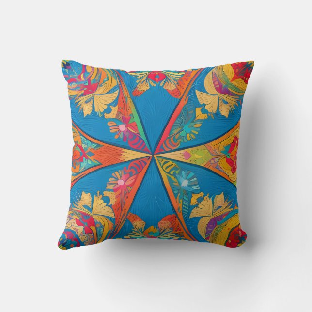 Radiant Mandala: Vibrant Symmetrical Fantasy Art Cushion (Back)
