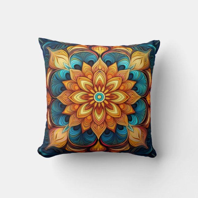 Radiant Mandala with Floral-Inspired Patterns Cushion (Front)
