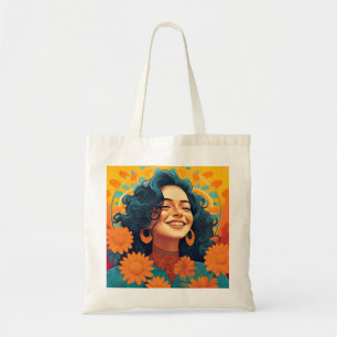 Radiant Mexican-American Woman Floral Portrait Tote Bag