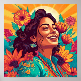 Radiant Mexican-American Woman Floral Print