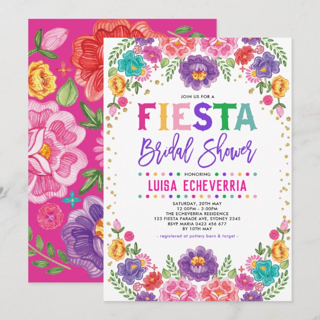 Radiant Mexican Floral Fiesta Bridal Shower Invitation (Front/Back)