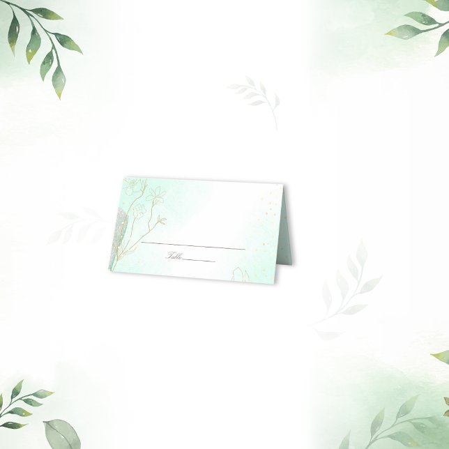 Radiant Mint Green Botanical Glitter Wedding Place Card (Creator Uploaded)