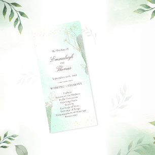 Radiant Mint Green Botanical Glitter Wedding Programme