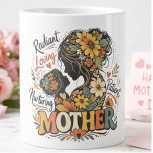 Radiant Mother Floral Silhouette Large Coffee Mug