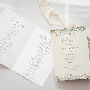 Radiant Multicolor Wildflower Folded Wedding Programme