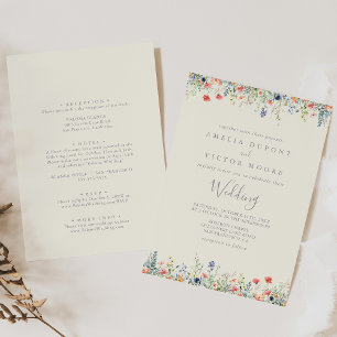 Radiant Multicolor Wildflower Front & Back Wedding Invitation