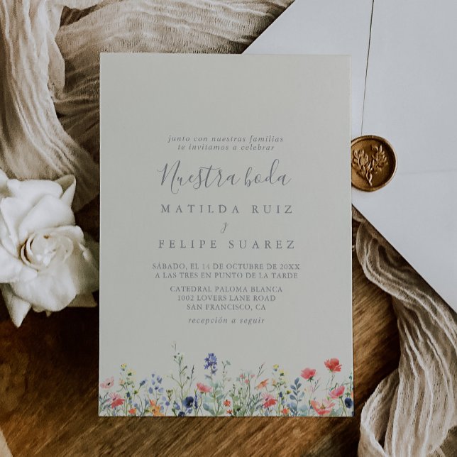 Radiant Multicolor Wildflower Nuestra Boda Wedding Invitation (Creator Uploaded)