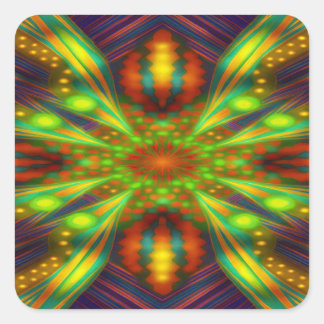 Radiant Neon Starburst Kaleidoscope  Square Sticker