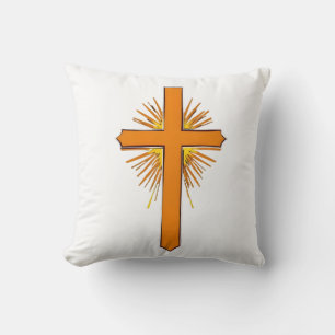 Radiant Orange Christian Cross Illustration Cushion