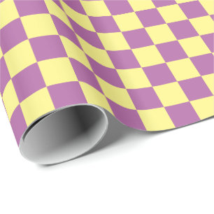 Radiant Orchid and Pale Yellow Chequerboard Square Wrapping Paper