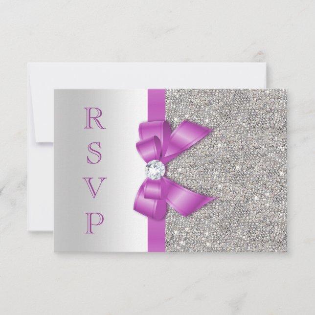 Radiant Orchid Bow & Diamonds RSVP Card (Front)