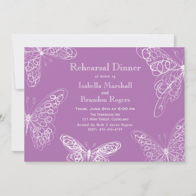 Radiant Orchid Butterfly Rehearsal Dinner Invite (Front)