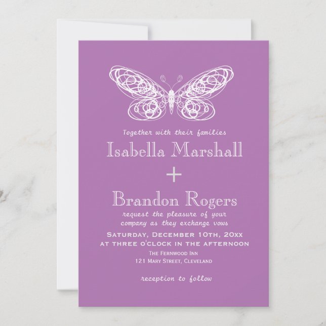 Radiant Orchid Butterfly Wedding Invitation (Front)