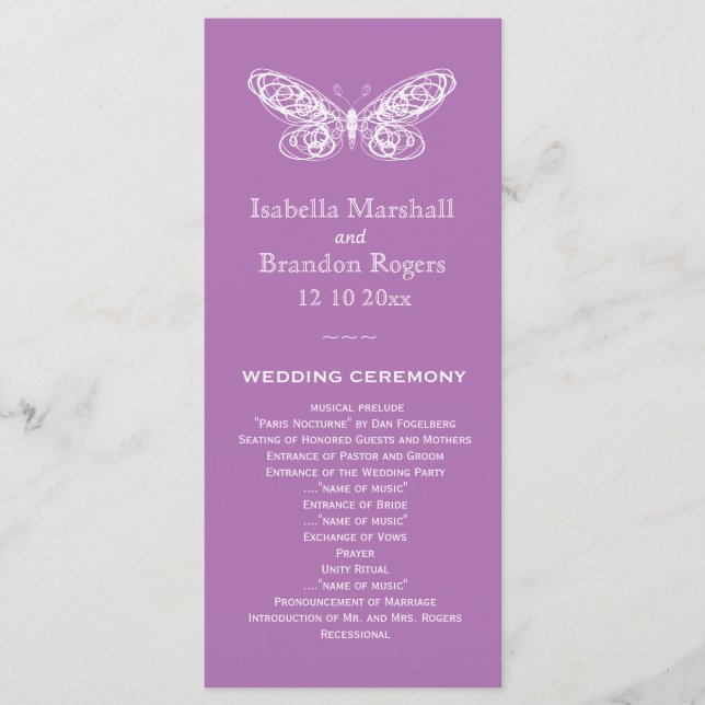 Radiant Orchid Butterfly Wedding Program Programme (Front)