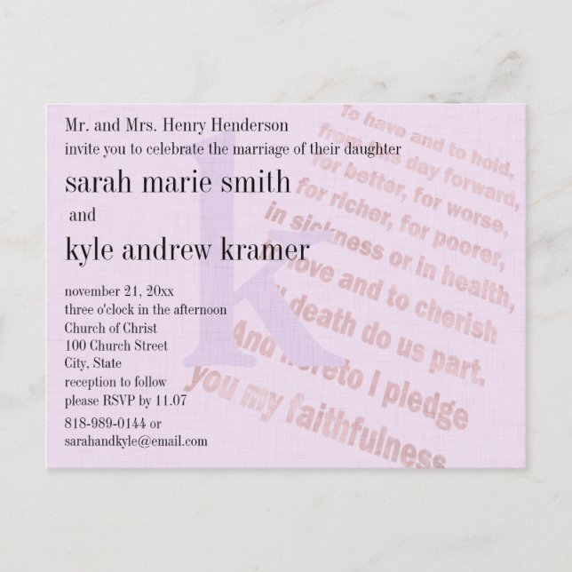 Radiant Orchid Christian Modern Monogram Wedding Postcard (Front)