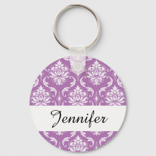 Radiant Orchid Classic Damask Pattern Key Ring