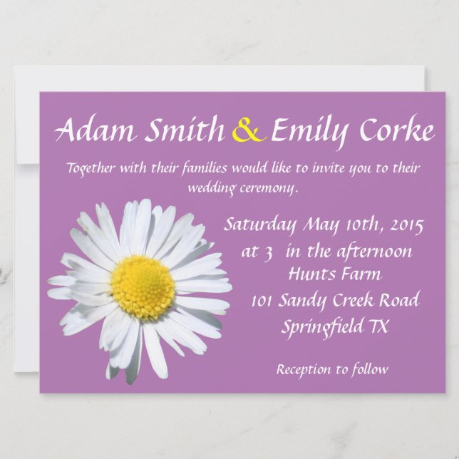 Radiant Orchid Daisy Wedding Invitation (Front)
