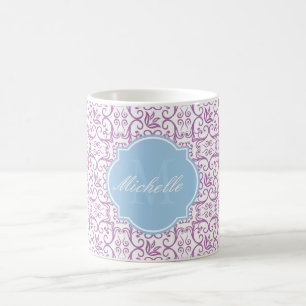 Radiant Orchid Damask Monogram Mug