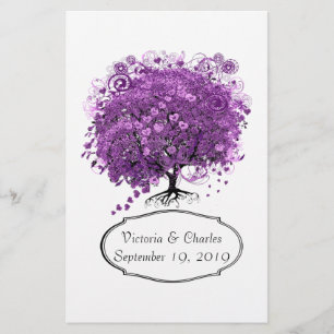 Radiant Orchid Heart Leaf Tree Wedding Stationery