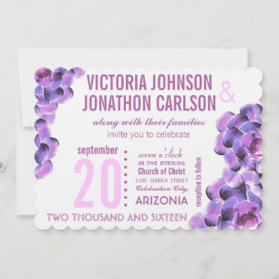 Radiant Orchid Succulent Modern Typography Wedding Invitation