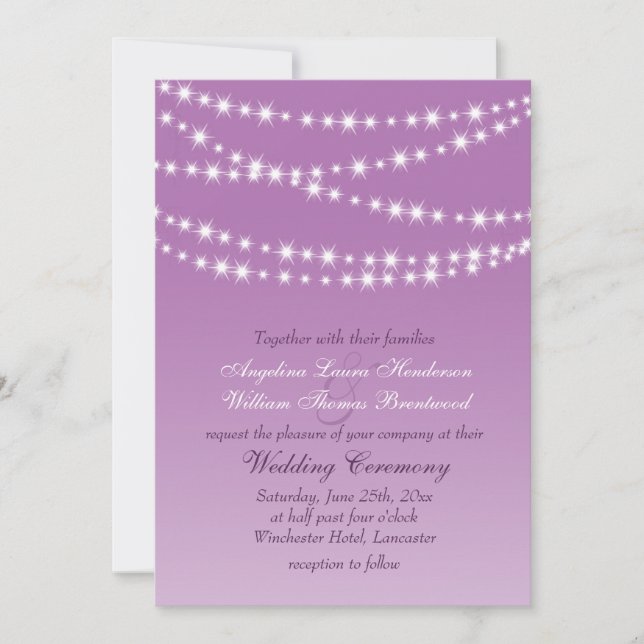 Radiant Orchid Twinkle Lights Wedding Invitation (Front)