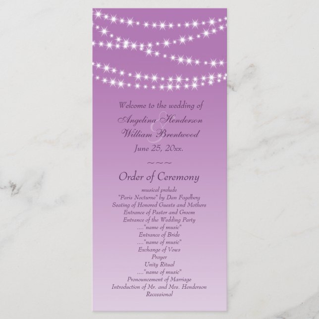 Radiant Orchid Twinkle Lights Wedding Program Programme (Front)