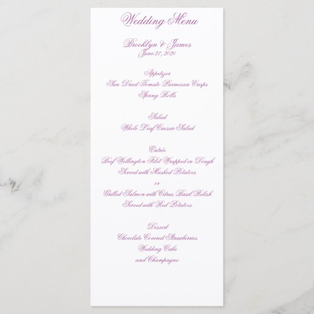 Radiant Orchid Wedding Menu Cards (Front)