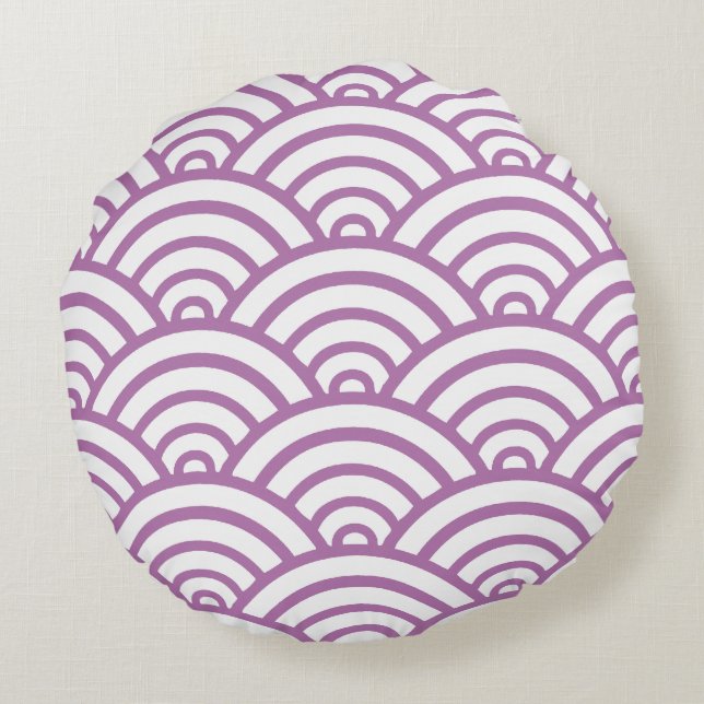 Radiant Orchid & White Scallop Round Pillow (Back)