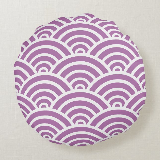Radiant Orchid & White Scallop Round Pillow (Back)