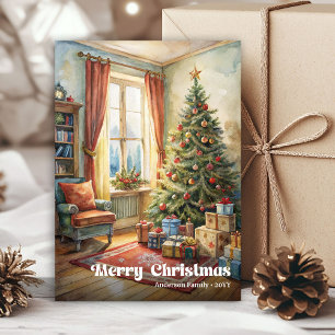 Radiant painted festive scene in vintage warmth holiday card