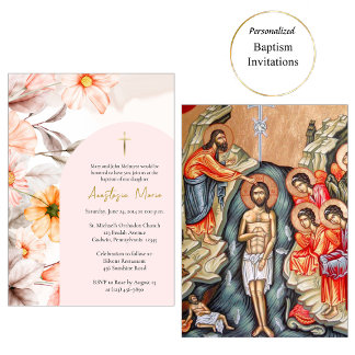 Radiant Pastel Spring Flowers Orthodox Baptism Invitation