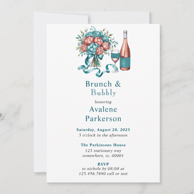 Radiant Peony Bouquet Brunch and Bubbly Invitation (Front)