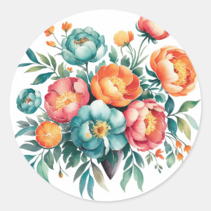 Radiant Peony Bouquet Wedding Classic Round Sticker