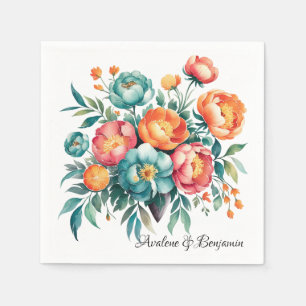 Radiant Peony Bouquet Wedding Napkin