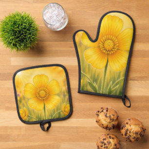 Radiant Petal Series – Buttercup Oven Mitt & Pot Holder Set