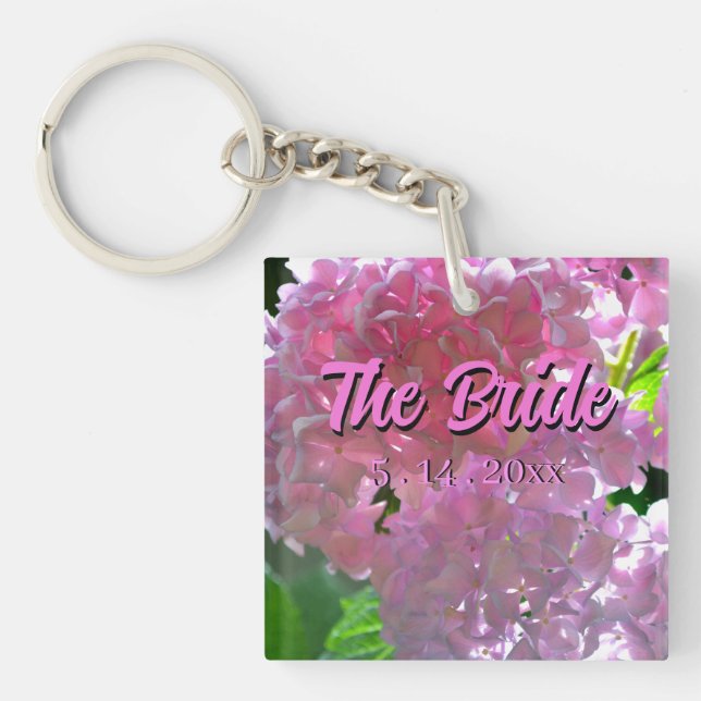 Radiant Pink Hydrangeas, pink flowers Bride Key Ring (Front)