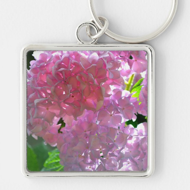 Radiant Pink Hydrangeas, pink flowers pink flowers Key Ring (Front)